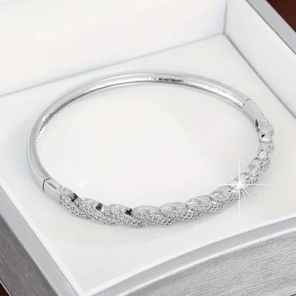 14K White Gold Womens 2ct Diamond Bangle Bracelet 14 K Sterling Silver Jewelry - Picture 7 of 7